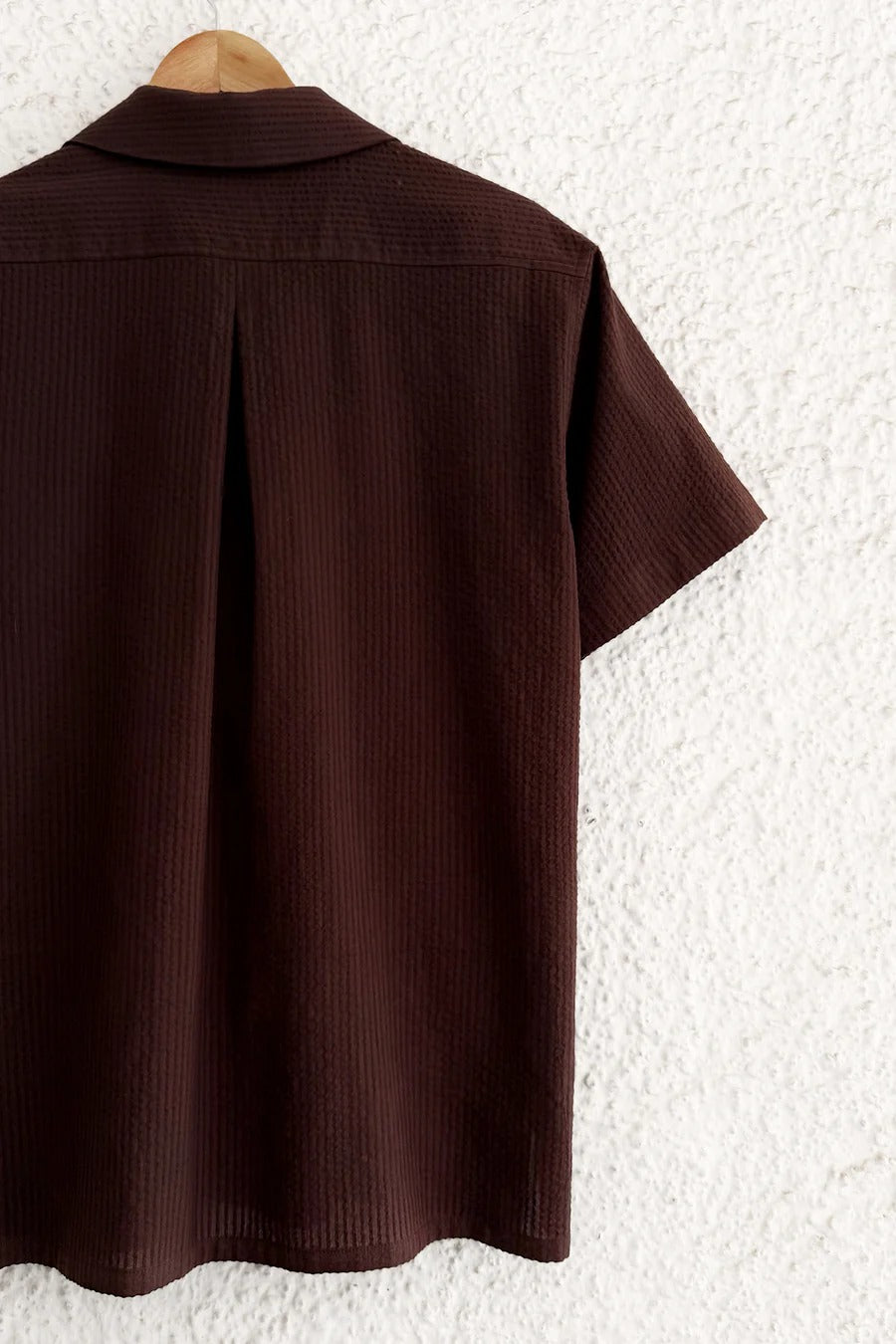 Premium Textured Daisy Embroidered Cuban Collar Half Sleeve Shirt for Men, Brown Casual Summer Resort Shirt, Minimal Floral Beach Vacation Button Down Shirt