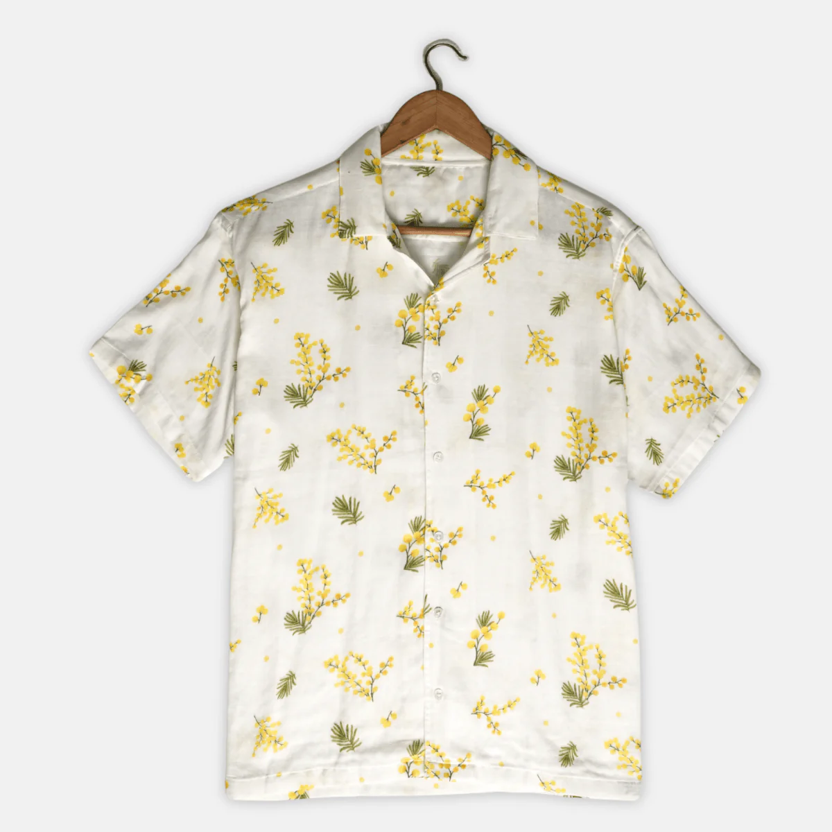 Minimal Floral Print Cuban Collar Half Sleeve Shirt for Men, Premium White Casual Summer Shirt, Botanical Resort Beach Vacation Button Down Shirt